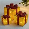 WeRChristmas Gift Box Silhouette with 35 Warm White LED Lights and Tinsel Christmas Decoration - Gold, Set of 3 - Image 3