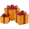 WeRChristmas Gift Box Silhouette with 35 Warm White LED Lights and Tinsel Christmas Decoration - Gold, Set of 3