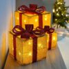WeRChristmas Gift Box Silhouette with 35 Warm White LED Lights and Tinsel Christmas Decoration - Gold, Set of 3 - Image 5