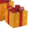 WeRChristmas Gift Box Silhouette with 35 Warm White LED Lights and Tinsel Christmas Decoration - Gold, Set of 3 - Image 8