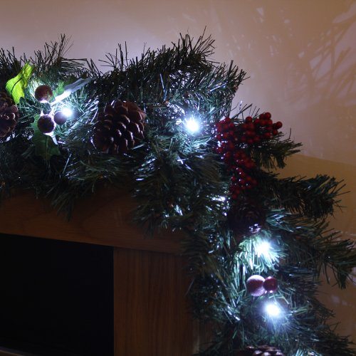 Wer Pre Lit Natural Pine Cone And Berry Decorated Garland Wer Pre Lit Natural Pine Cone And Berry Decorated Garland With 40 Cool White Led Lights