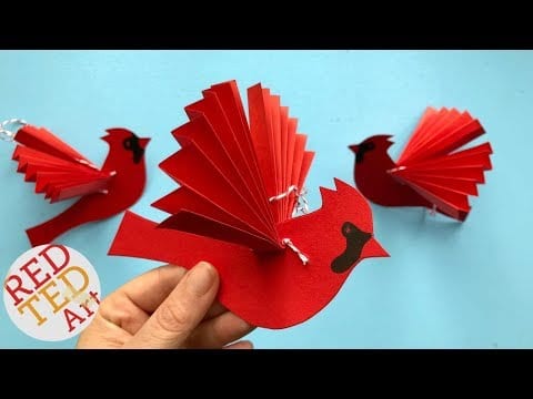 Paper Fan Bird Decoration – Paper Cardinal Ornament DIY – DIY Paper Christmas Ornaments